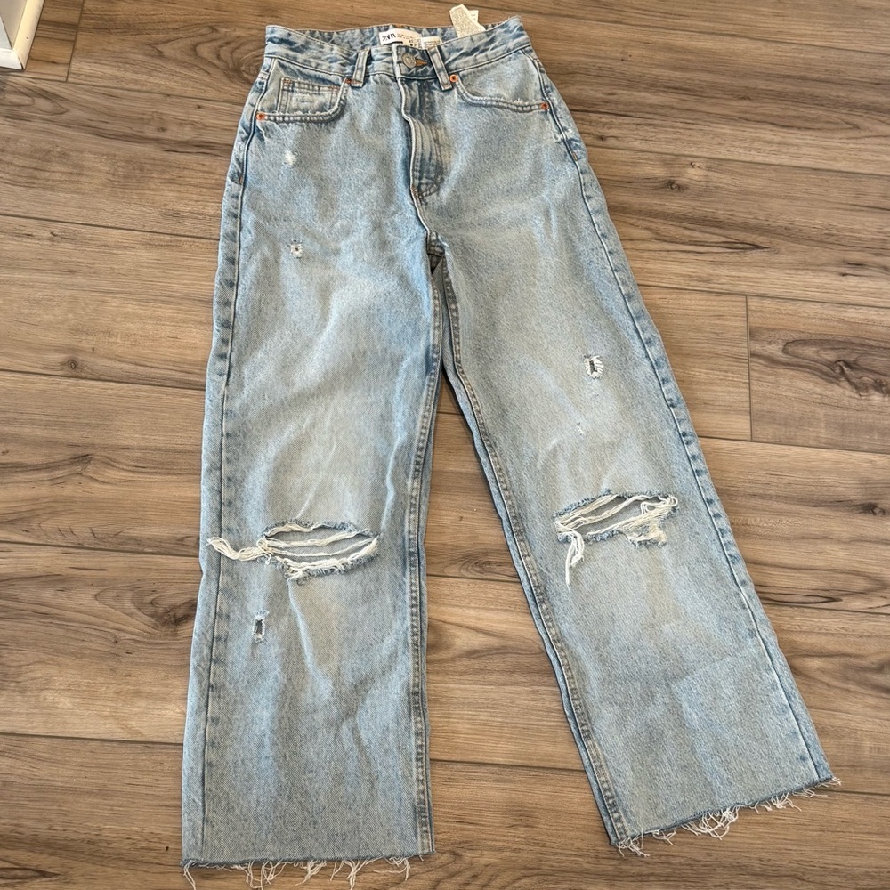 Zara wide leg distressed jeans